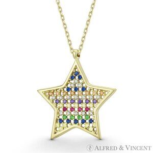 5-Pointed Star CZ Celestial Charm Pendant in .925 Sterling Silver w/ 14k YGold